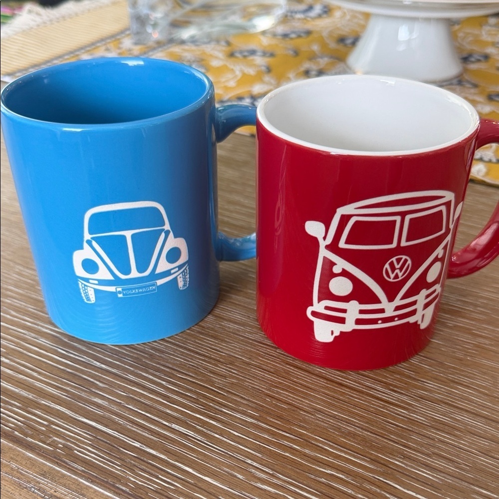 Volkswagen Etched Blue and Red Mug Set